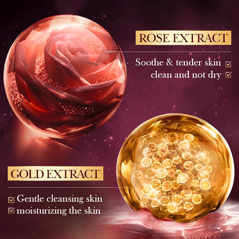 DLZZRS Essential Oil Soap, Rose Flower Gold Foil Diamond Handmade Soap, Gentle Care & Clean Skin Oil-control Moisturizing Bath Bar Soap Deep Nourishes Your Skin, Plant Body Bath Soap (Rose) - Image 3